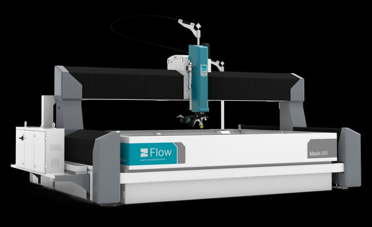5-axis waterjet cutting head over a large-format cutting table