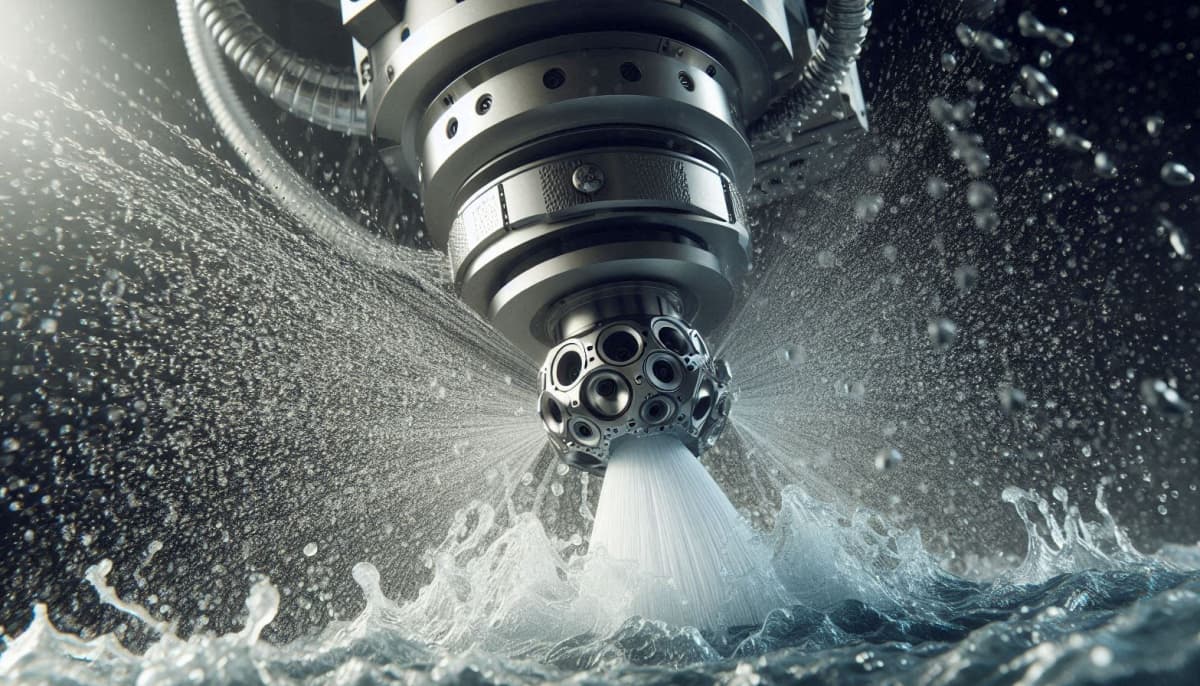 5-axis waterjet cutting a metal part at St. Louis Water Jet
